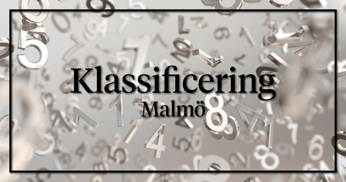 Text "Klassificering" on a background of random digits