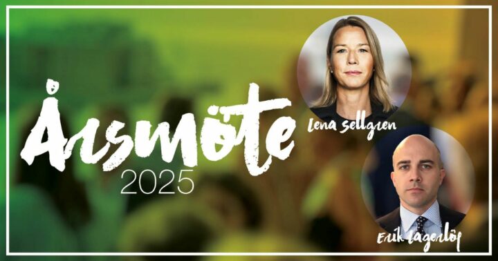 Text som säger Årsmöte 2025 framför en bakgrund med människor.