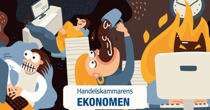 Bilden är tecknad och föreställer en massa människor som inte har koll på läget. Längst till höger är det en person som verkligen har koll på sina processer. Bilden är till vårt nätverk EKONOMEN.