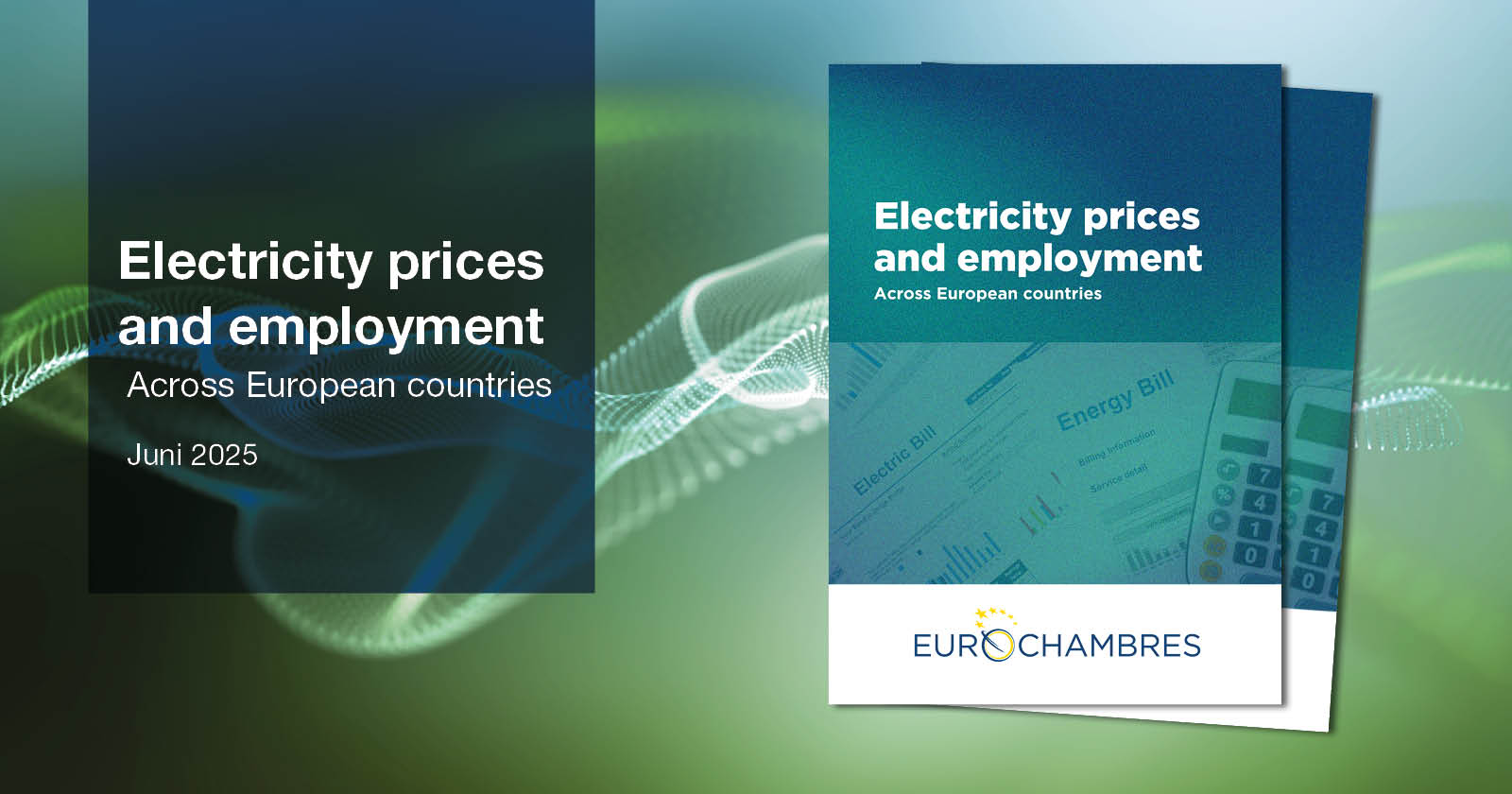 Bilden visar framsida på Eurochambres rapport " Electricity prices and employment"