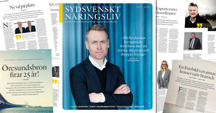 Framsida samt urklipp av artiklar från Sydsvenskt Näringsliv #2 2025