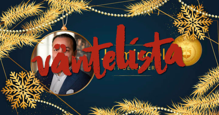 Julinspirerad bild med texten "väntelista" i mitten