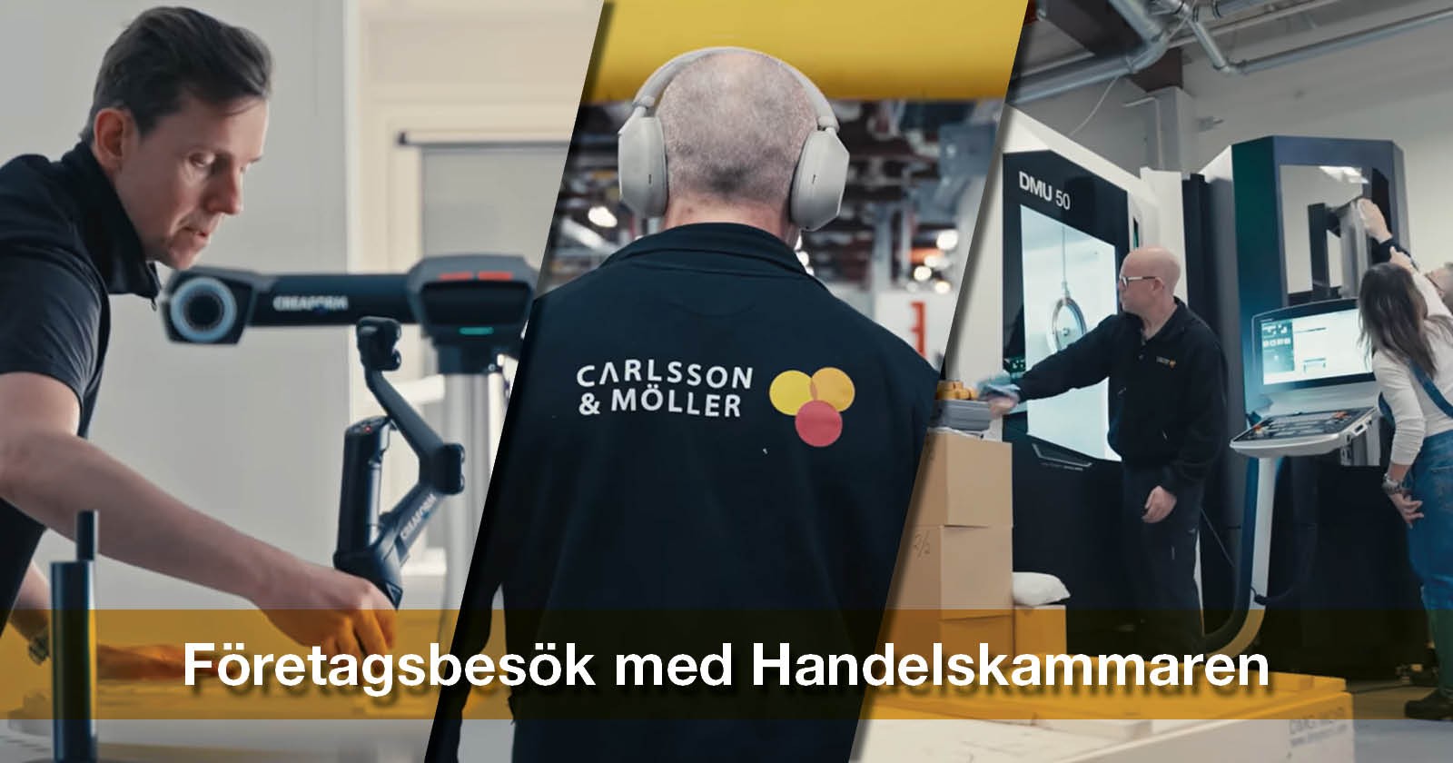 bildcollage med tre bilder från tillverkande industri