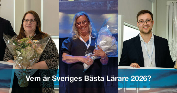 Bilden visare tre tidigare vinnare av utmärkelsen Sveriges bästa lärare. Bildtext: Vem är Sveriges bästa lärare 2026?