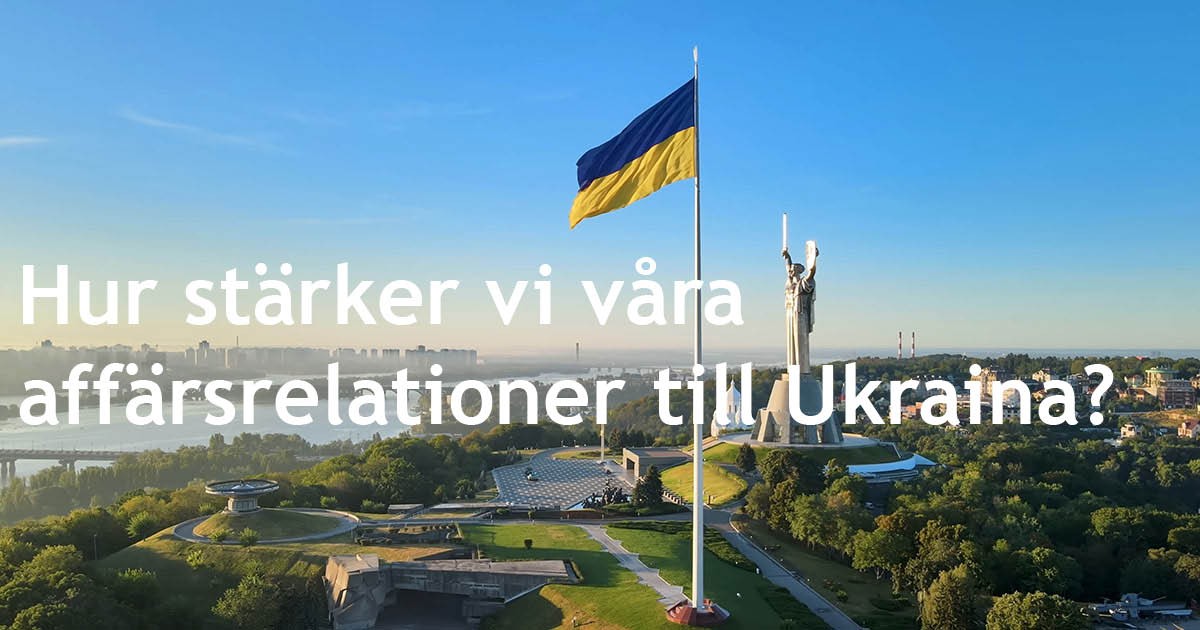 Bild över en stad i Ukraina. Frihetsgudinnan och Ukrainas flagga finns med i bilden.