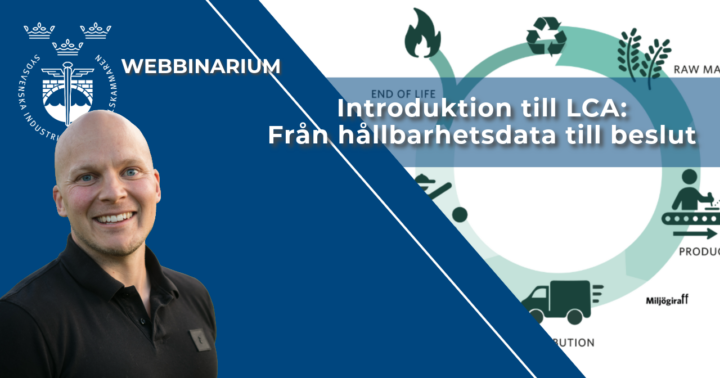 Bild med webbinarietema - med texten "Introduktion till LCA: Från hållbarhetsdata till beslut"