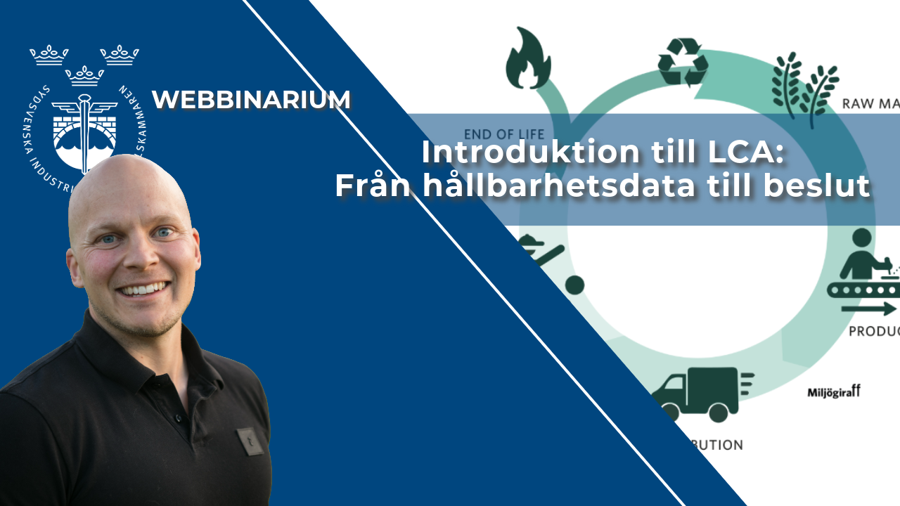 Bild med webbinarietema - med texten "Introduktion till LCA: Från hållbarhetsdata till beslut"