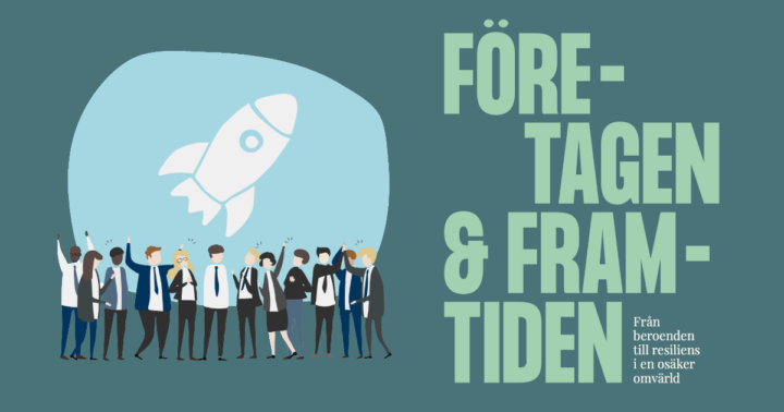 En bild med tecknade människor och texten Företagen & Framtiden