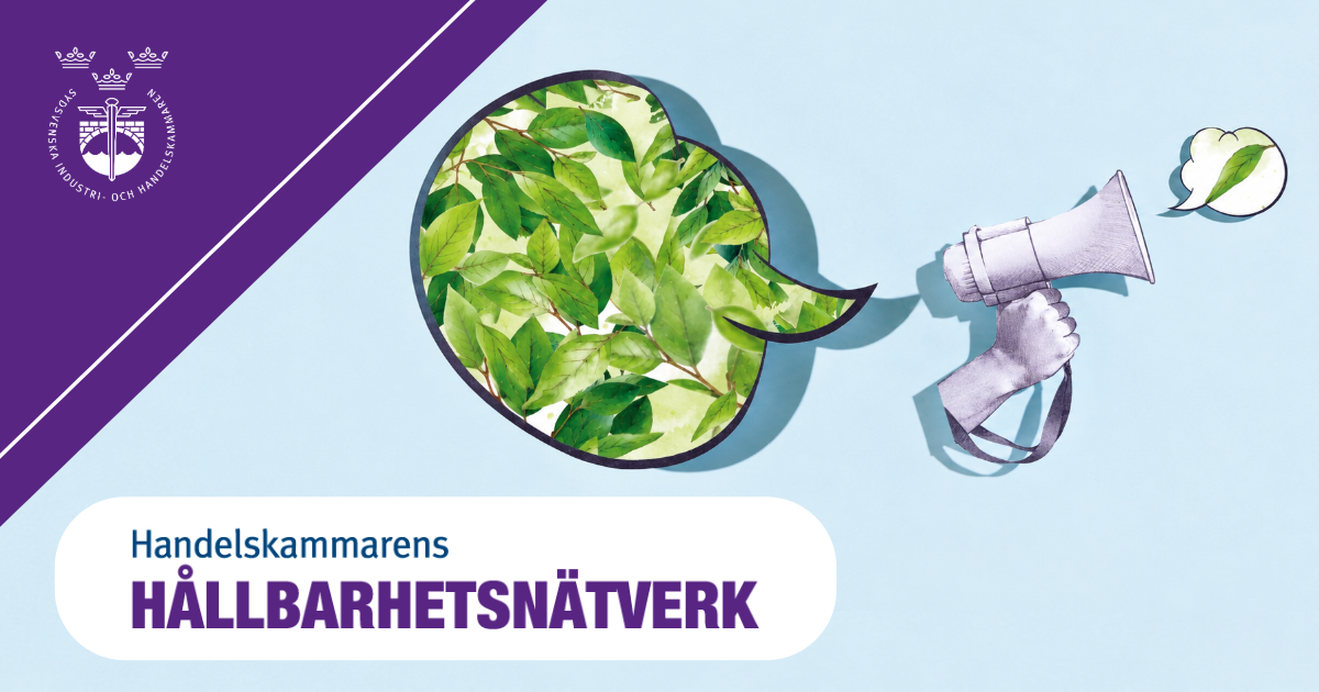 En tecknad megafon med löv, ska symbolisera hållbarhetskommunikation